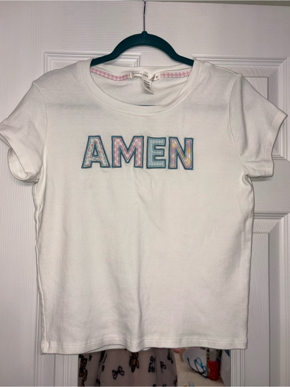 Altar'd State White Graphic Tee with Pastel Trim